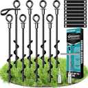 Ground Anchors Screw In 8 Pcs, Trampoline Stakes Anchors with Straps Resistant High Wind, Earth Anchor for Swing Set, Tent, Trampolines, Carport, Canopies (8x15 In) (Black)