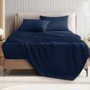 Queen Size 4 Piece Sheet Set - Comfy Breathable & Cooling Bed Sheets Set, Soft and Wrinkle Free, Deep Pockets, Easy & Secure Fit, Hotel Luxury Bedding for Women, Men - Oeko-Tex - Navy Blue