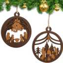 Yelsky Jesus Christmas Decorations, Nativity Ornaments, 2pcs Circle Nativity Set, Wooden Christma Ornaments-Christian Decor, Christmas Crafts for Kids Family Friends Christian Religious Tree Ornaments