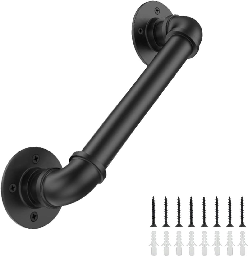 1FT Industrial Stair Railing Wall Mount Staircase Handrail 1.3 Pipe Hand Rail for Steps Grab Bar Foot Rail Vintage Pipe Railing Black Deck Handrail for Outdoor Indoor Stairs Porch