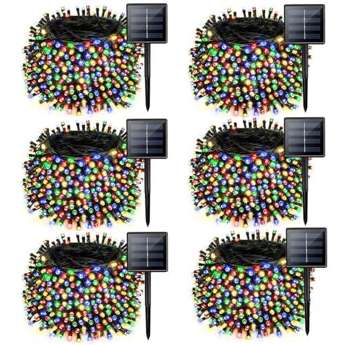 6 Pack Solar Chrismas Lights Outdoor, 285 FT Total 720 LED Solar String Lights for Outside with 8 Modes & Memory Function, Waterproof Twinkle Light for Xmas Tree Yard Party Decorations (Multicolor)