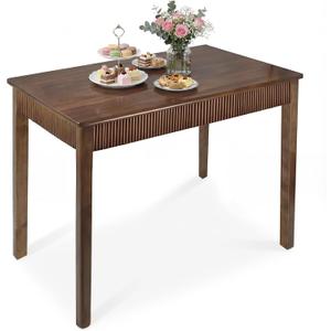 31.5" Solid Wood Dining Room Table for 2,Modern Farmhouse Rectangular Kitchen Real Wooden Table,Mid Century Fluted Design Furniture Desk for Home,Small Space,Apartment,Living Room Walnut