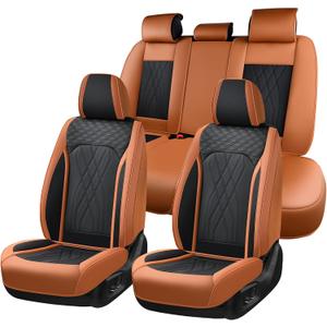 FLORICH Seat Cover Full Set Automotive Seat Cover 5 Seats Leather Waterproof Car Seat Cover Easy installation Non-slip Comfort Cushion Universal Fit for Most Car Truck SUV Seat Protection, Brown&Black
