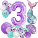 40-inch Purple Number 3 Balloon, Giant Large Number 3 Balloon, 3rd Birthday Mermaid Balloons, Children's Birthday Party Baby Shower Decoration Supplies (Purple 3), 3-year-old birthday balloon kit