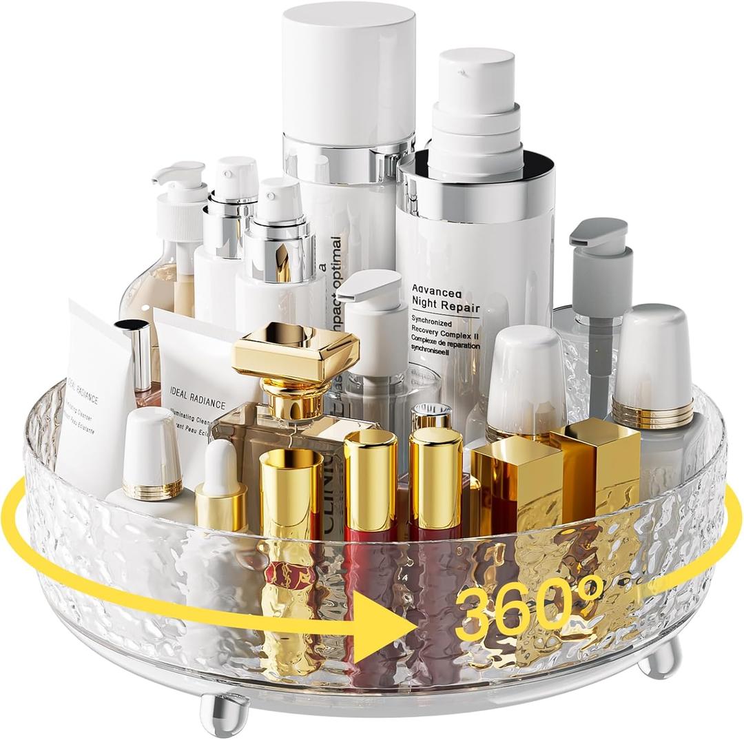 A-LuGei Crystal Design 11" Perfume Organizer,360 Rotating Vanity Organizer, Bathroom Organizers and Storage, Makeup Organizer for Skincare Cosmetic Lazy Susan Dresser DecorWater Ripple