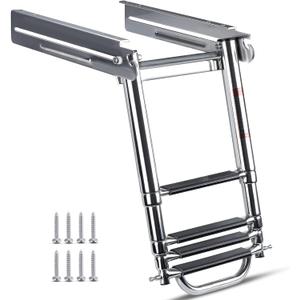 Marinebaby 3-4 Step Boat Ladder Under Platform Slide Mount Boat Boarding Ladder, Telescoping Ladder with a Carry Handle and Mounting Screws, Press-Type Spring Latch (4 Steps)