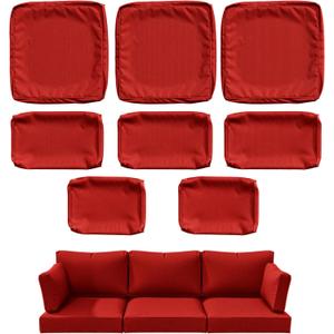 8 Pcs Outdoor Patio Cushion Covers, Replaceable Waterproof Furniture Covers, Outdoor Non-Slip Covers with Zippers, Covers Only, Red
