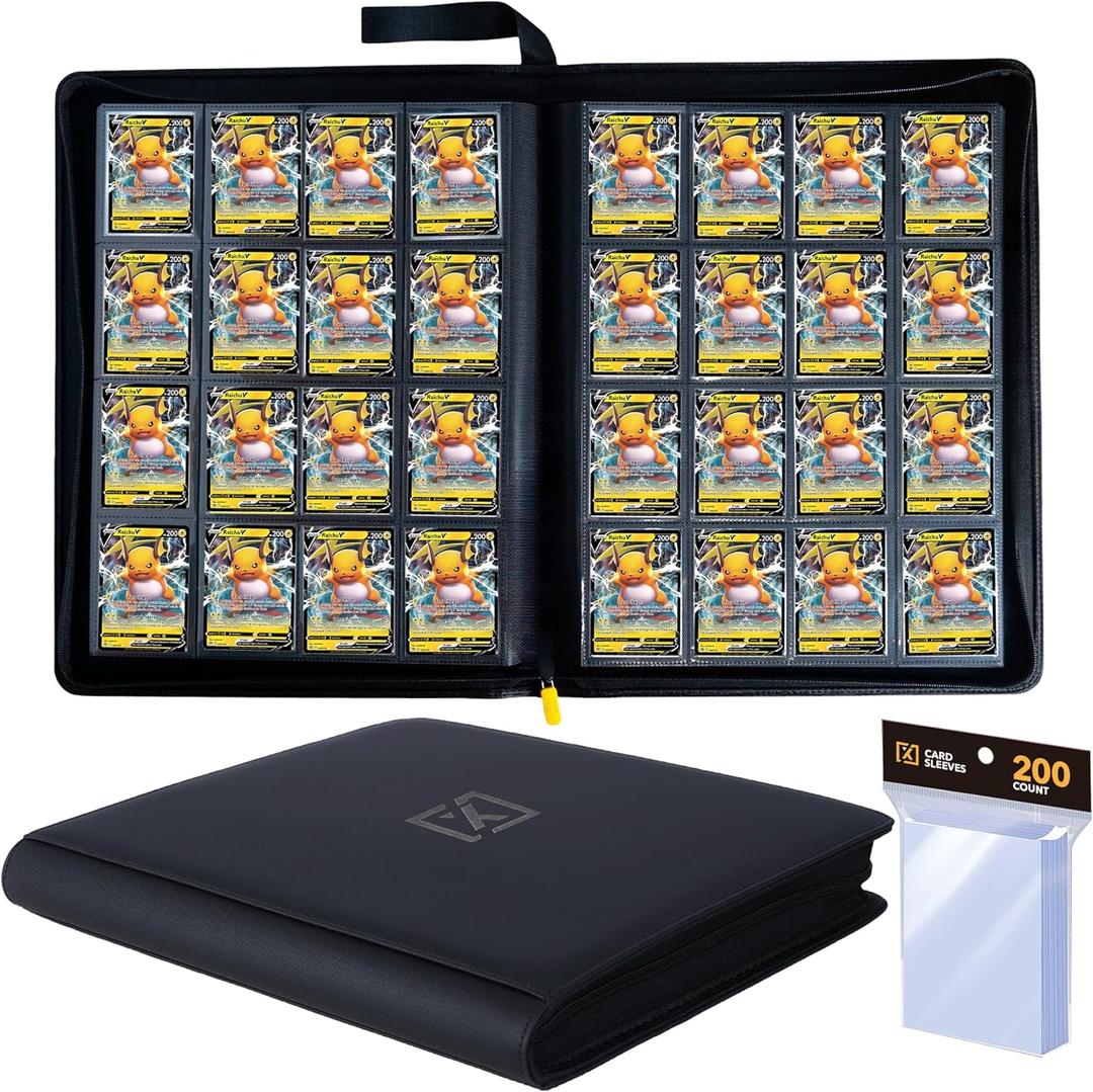 X PRO 1000+ Card Binder - Comes with 200 Card Sleeves | Compatible with TCG, Sports, MTG & More - Ringless Trading Card Binder | 1000 Pockets | TCG Binder (Black)