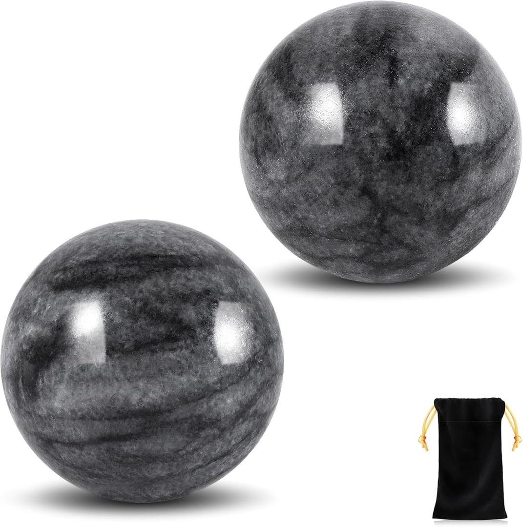Learay 2Pcs Baoding Balls, Baoding Balls for Hand Therapy, Chinese Health Exercise Massage Balls with Carry Pouch for Stress Relief Meditation Ball(Gray/1.57 inch)
