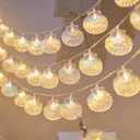 Natural Beach Shell String Light - 19.69 ft, 40 Warm White LEDs, Weatherproof, Battery/USB Powered, Ocean Theme for Holiday Party, Wedding, Garden Decoration