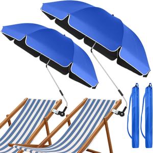 2 Pack 48.6" Ruffle Edge Chair Umbrella with Clamp, Blue | 360° Adjustable Beach Chair Umbrella, UPF50+ Sun Protection, Portable Bag