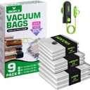 Travel Vacuum Bags with USB & TYPE C Pump, 9 Pack Carry-On Vacuum Storage Bags for Luggage & Suitcase, Vacuum Luggage Bags, Space Saver for Clothes & Travel (Green)