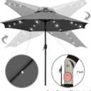 Sunnyglade 9' Solar LED Lighted Umbrella with 8 Ribs Adjustment and Crank Lift System for Patio (Grey)