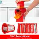 SUSTEAS Rotary Cheese Grater with Handle - Vegetable Shredder with 5 Well-designed Blades & Strong Suction Base,Round Mandoline Slicer & Food Chopper for Kitchen,with Blade Storage Box(Red)