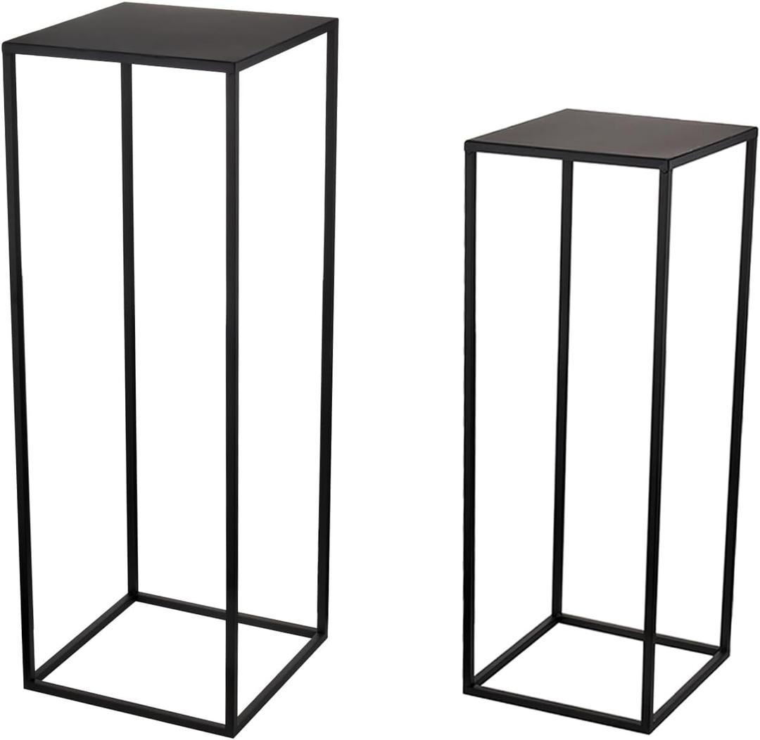 Pack of 2 Already installed Black Plant Stand,Dimension 9.84*H27.56in and 8.66*H23.62in,indoor stable steel frame Flower Stands drink table for party wedding Centrepieces Living Room Patio Garden