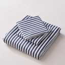 JELLYMONI 100% Natural Cotton 2pcs Striped Duvet Cover Sets,White Duvet Cover with Navy Blue Stripes Pattern Printed Comforter Cover,with Zipper Closure & Corner Ties, for Kids, Boys(Twin Size)