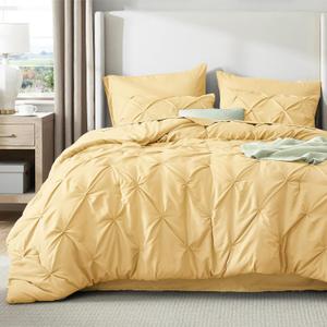 Bedsure California King Comforter Set Yellow - Bed in a Bag Cal King Bedding Set 7 Pieces, GentleSoft Pintuck Bed Set Gift for Family, Pinch Pleat Yellow Comforter with Sheets, Pillowcases & Shams