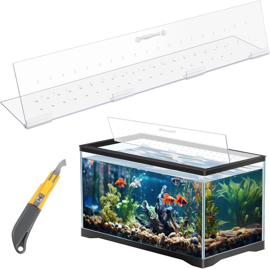 Sieral Aquarium Polycarbonate Canopy Set 29 x 11.38 x 0.12 Inch for 20/29/37 Gallon Without Center Brace Aquariums Cover Fish Tank Lid with a Hook Knife, Breathable Hole, Handle Clear
