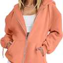 Fisoew Womens Zip Up Sweatshirts Fleece Lined Collar Crop Hoodie Casual Cotton Long Sleeve Tops with Thumb Hole Orange  (Small)