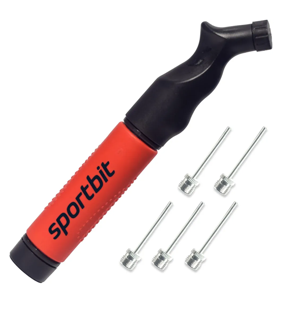 SPORTBIT Ball Pump for Sports Balls - Push & Pull Inflating System - Hand Pump for All Exercise Balls - Volleyball Pump, Basketball Inflator, Football & Soccer Ball Air Pump - Goes with 5 Needles Set