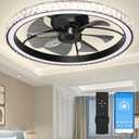 Aipsun 26" Low Profile Modern Crystal Chandelier Ceiling Fans with Lights and Remote, 3000K-6500K Smart Bladeless LED Fan Light, Black Modern Ceiling Fans with Lights for Bedroom