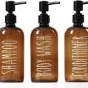 HOMCDALY Shampoo and Conditioner Dispenser Set of 3, 21oz Shower Soap Bottles with Pump, Refillable Shampoo Conditioner Body Wash Dispenser, Empty Bathroom Shower Shampoo Bottles(P-Brown)