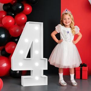 2FT Light Up Number for 4th Birthday Party Decor, Anniversary Marquee Number for 4 Years Old Girl Boy Birthday Large Marquee Number for Party Event, Wedding Anniversary, Number 4