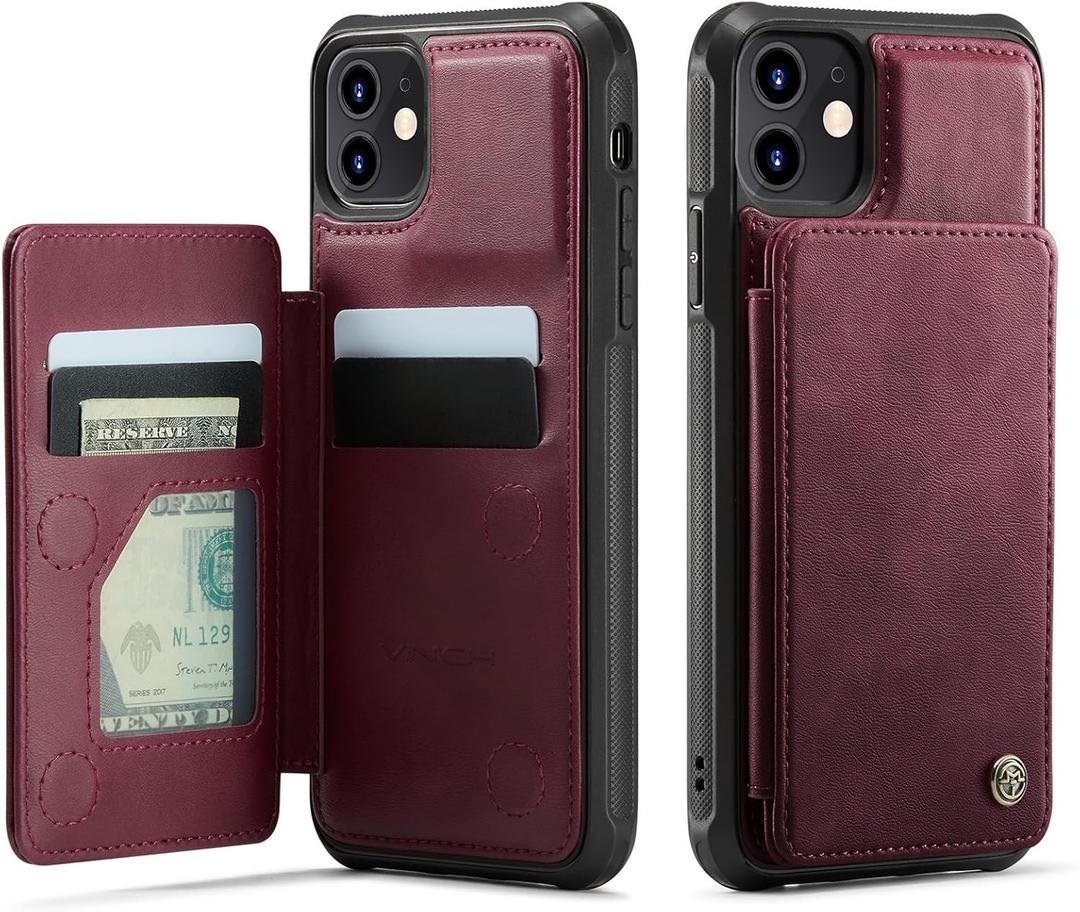 Vinich for iPhone 12/12 Pro Wallet Case with Card Holder, RFID Blocking Credit Slots Kickstand Shockproof Phone Cover Fit for iPhone 12/12 Pro 6.1" Burgundy