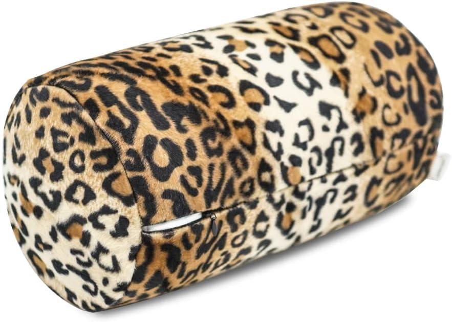 CARRIE HOME Leopard Microbead Neck Pillows Squishy Cylinder Bean Bag Pillow - 12x7 Inch Tiny Arm & Back Roll Pillow for Surgery, Travel, Airplane, Car - Support for Neck, Back, Arms, Legs and Knees (12" x 7" (Pack of 1), 1 Pack, 12x7 Inch)