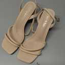 Shoe'N Tale Strappy Heels for Women Square Toe Chunky Block Heels Ankle Buckle Heeled Sandals, Size 9, Beige