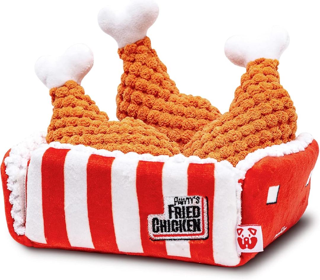 PAWTY Fried Chicken Interactive Dog Toy - Snuffle Nosework Puzzle with Squeaker - Pet Stress Relief Game - Hide Treat Food Puzzle - Medium Dog - Durable Cute Dog Gifts