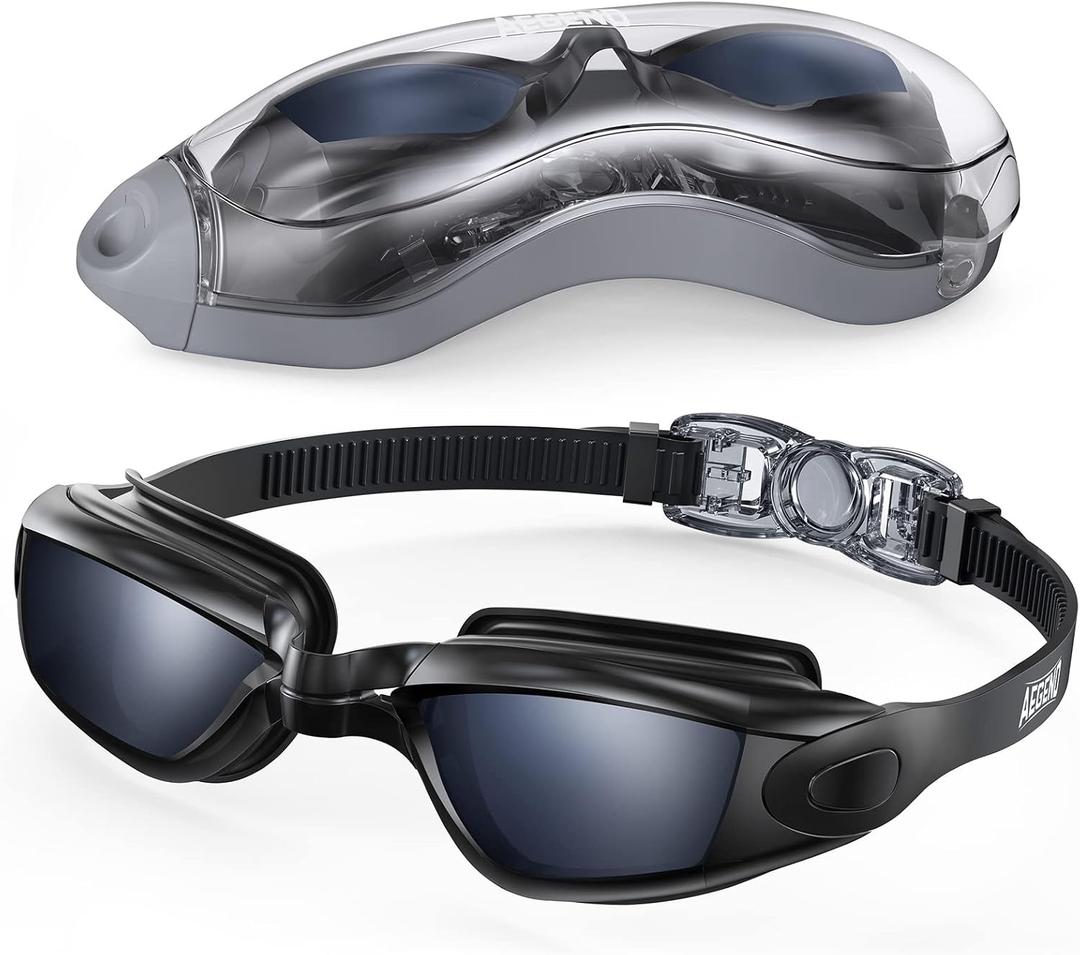 Aegend Swim Goggles, Swimming Goggles No Leaking Full Protection Adult Men Women Youth (Dark Black)