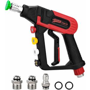Short Pressure Washer Gun with Swivel, 5000 PSI Power Washer Gun, 3/8" Quick Connect, M22-14mm and M22-15mm Adapter, 5 Nozzle Tips, Trigger Lock for Car Wash and Cleaning