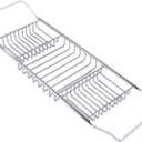 Pssopp Stainless Steel Bathtub Caddy Tray, Stylish Modern Aesthetics Easy to Cleanup Expandable Shower Tub Tray for Luxury Bathroom (Silver)