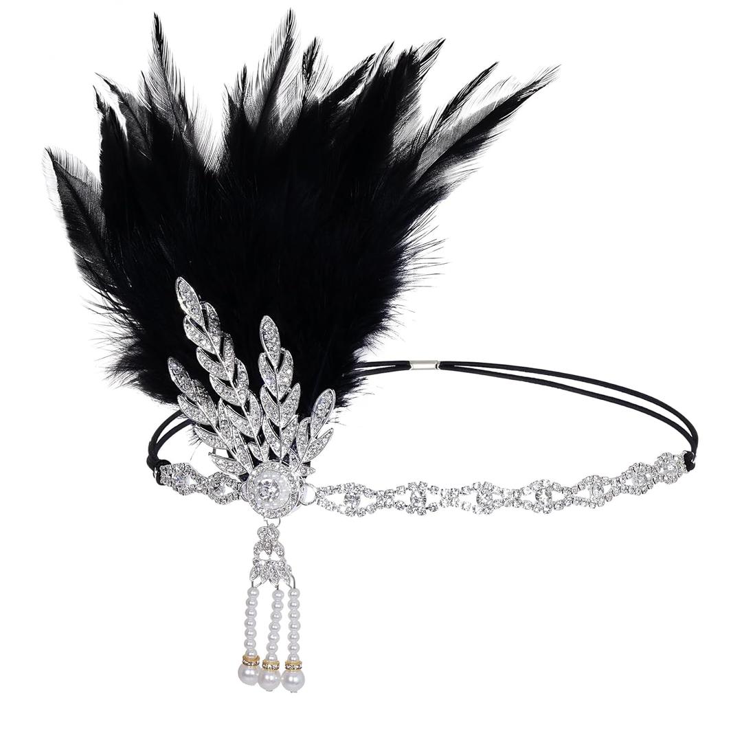 choyaxo Flapper Headband Roaring 20s Headpiece Flapper Headpiece Feather Headband for Women (black)