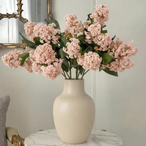 4 Pcs Artificial Flowers for Decoration, 23 Inch Faux Berry Stems Faux Skimmia Spray with Leaves Fake Flowers for Vase Home Table Floral Arrangement Wedding Decor(Pink,Classic)