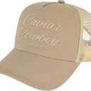 Western Trucker Hat Cowboy Cowgirl Outfits Country Music Festival Hats for Men Women (Beige)