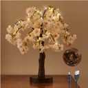 Hairui Lighted Cherry Blossom Tree Battery Operated 18IN 40 Warm White LED Artifical Bonsai Tree with Timer USB Plug for Wedding Party Spring Christmas Home Decoration (Pink)