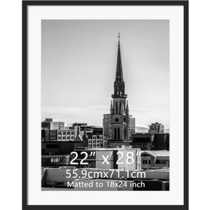 Hoikwo 22x28 Black Plastic Frame with Plastic Cover, Display Pictures 18x24 with Mat or 22x28 Without Mat, 1 Pack 22 by 28 Frame for Wall Hanging