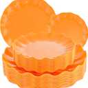 LIYH 24 Pcs Orange Scalloped Plates - Sturdy Plastic Orange Plates for Halloween & Thanksgiving Party Dishwasher Safe Reusable (12 Guests)