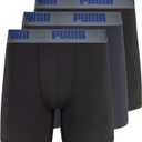 PUMA mens 3 Pack Performance Boxer Briefs (Small, Black/Grey)