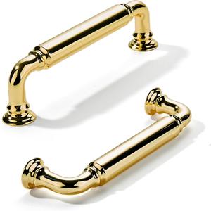 khtumeware 10-Pack Polished Brass Heavy-Duty Solid Cabinet Pulls, 3-3/4 Inch (96mm) Hole Center,Polished Gold Drawer Pulls, Cabinet Hardware, Suitable for Kitchen Cabinets, Bathrooms and Dressers