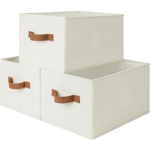 StorageWorks Closet Organizers and Storage Bins, Foldable Shelf Baskets, Clothes Storage Basket for Organization, Ivory White, 3-Pack, Large