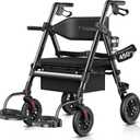 Walkers for Seniors 2 in 1 Wheelchair Combo, 450 lb Foldable Rollator Transport Chair with Seat, Heavy Duty Rolling Walker 10" Wheels for All Terrain, Black
