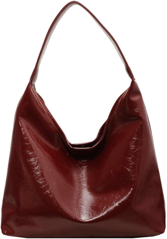 Women Tote Bags Soft Satchel Handbags PU Leather Tote Shoulder Bag Ladies Work Dating 2024 (Wine Red)