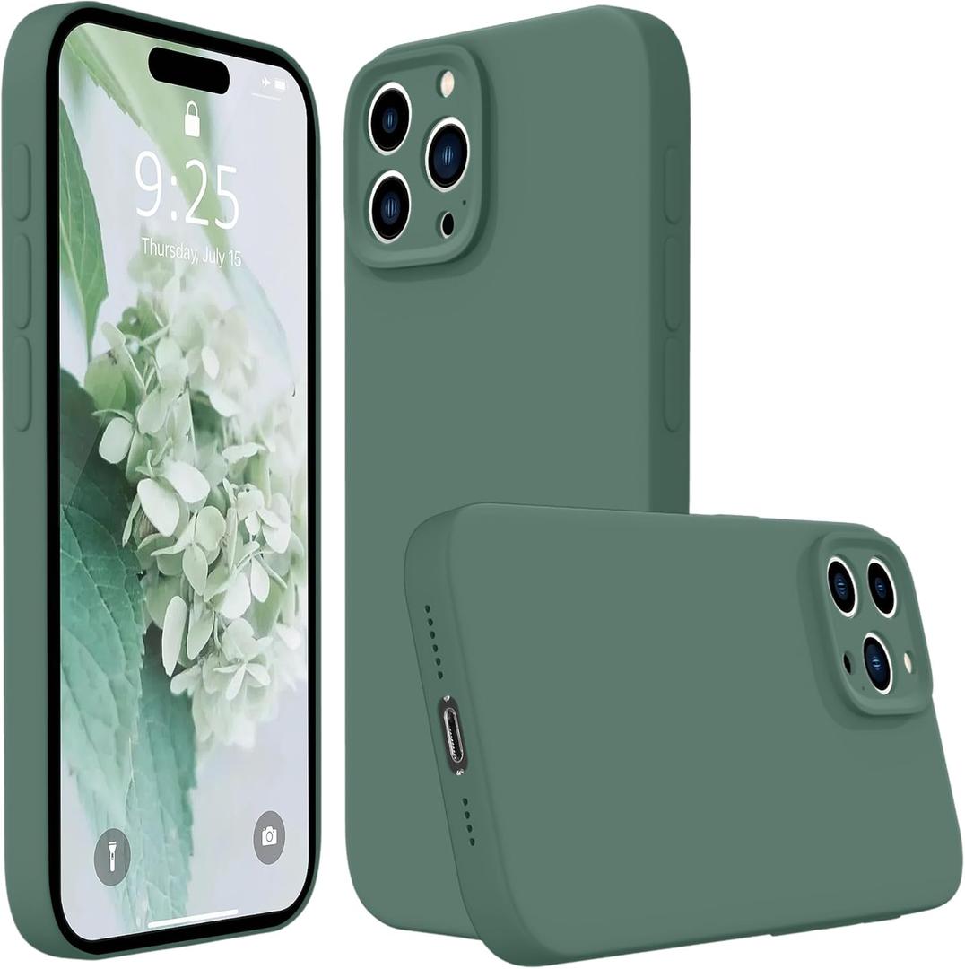 Compatible iPhone 16 Pro Max Case, Soft Liquid Silicone Full Body Protective Cover with Microfiber Lining, 6.9 inch (Pine Green)