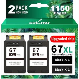 SAILNER 67XL Black High-Yield Ink Cartridge Replacement for HP Ink 67 67XL HP Printer Ink Compatible with DeskJet 2855e Ink Cartridges Deskjet 4155e 2755e 4155 2700 2700e Envy 6055 Printer 67(2 Pack)