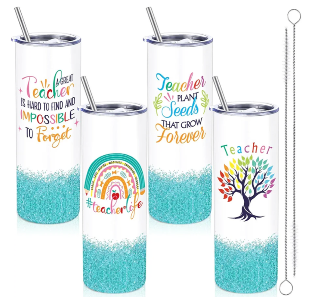 Patelai 2 Pcs Teacher Tumbler 20 Oz Skinny with Lid Straw,Blue
Stainless Steel Cup with Cleaning Brush, Rainbow Blue Design, Teacher Appreciation Gift for Classroom