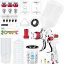 YUZES HVLP Spray Gun Kit with 1.4/1.7/2.0mm Nozzles, Air Spray Gun for Painting Cars, Furniture & DIY, 10 Disposable Paint Gun Cups & 600ml Mixing Cup with Ratio, with Paint Sprayer Accessories