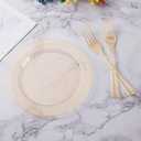 Goodluck 120PCS 7" Gold Glitter Dessert Plastic Plates with 7.4" Forks, Gold Appetizer Plates for 60 Guests, Including 60 Disposable Cake Plastic Plates and 60 Forks for Wedding/Birthday Party